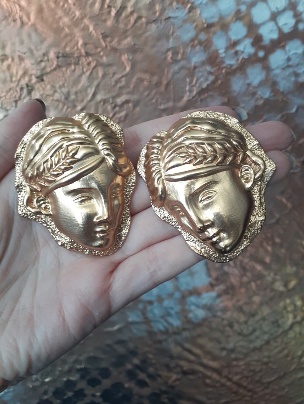 Zara Nwot Gold Face Roman Greco Statement Earrings - Women Accessories